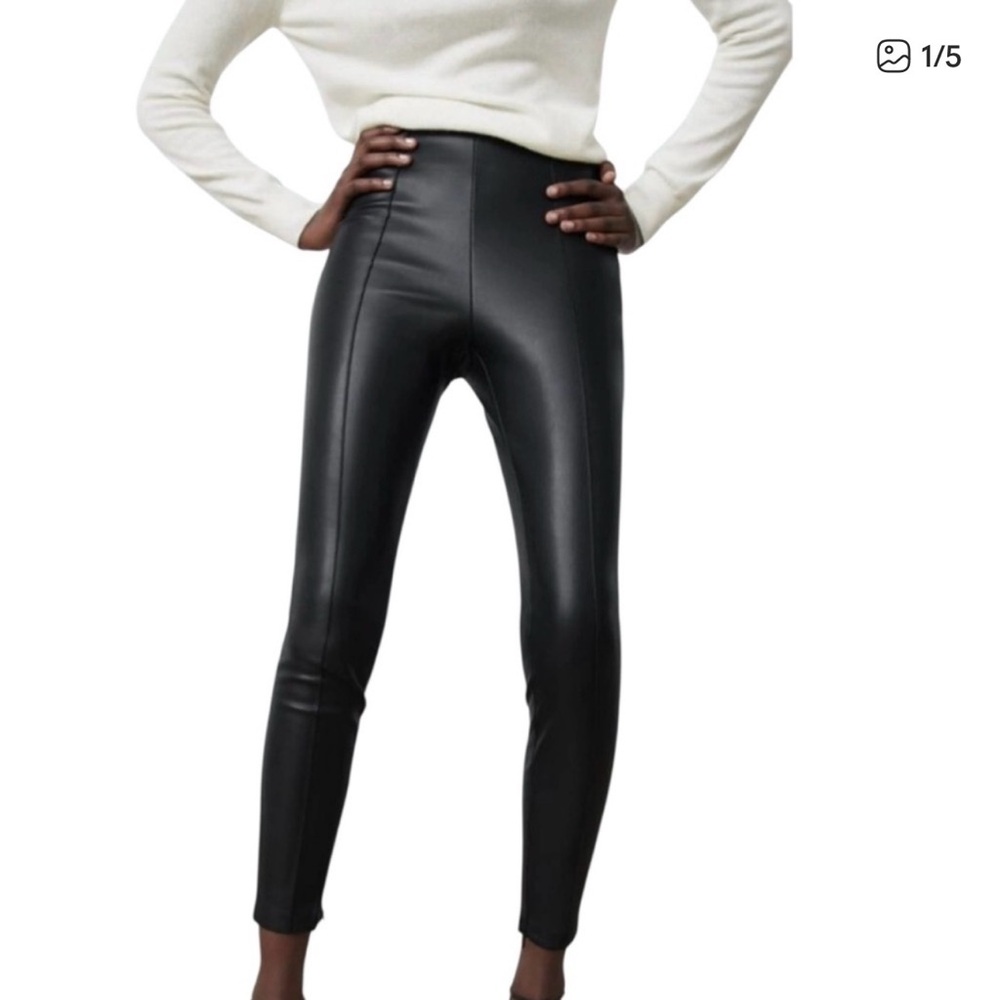 Zara Faux Leather High-Waisted Pants - 7/8 Black